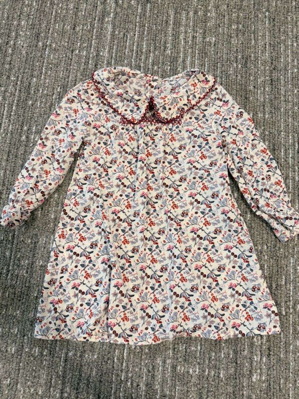 Girls Floral Long Sleeve Dress with Peter Pan Collar